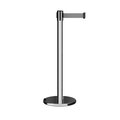 Montour Line Retractable Belt Rolling Stanchion, 2.5ft Pol.Steel Post  7.5ft Lt Gry ME630-PS-LGY-75